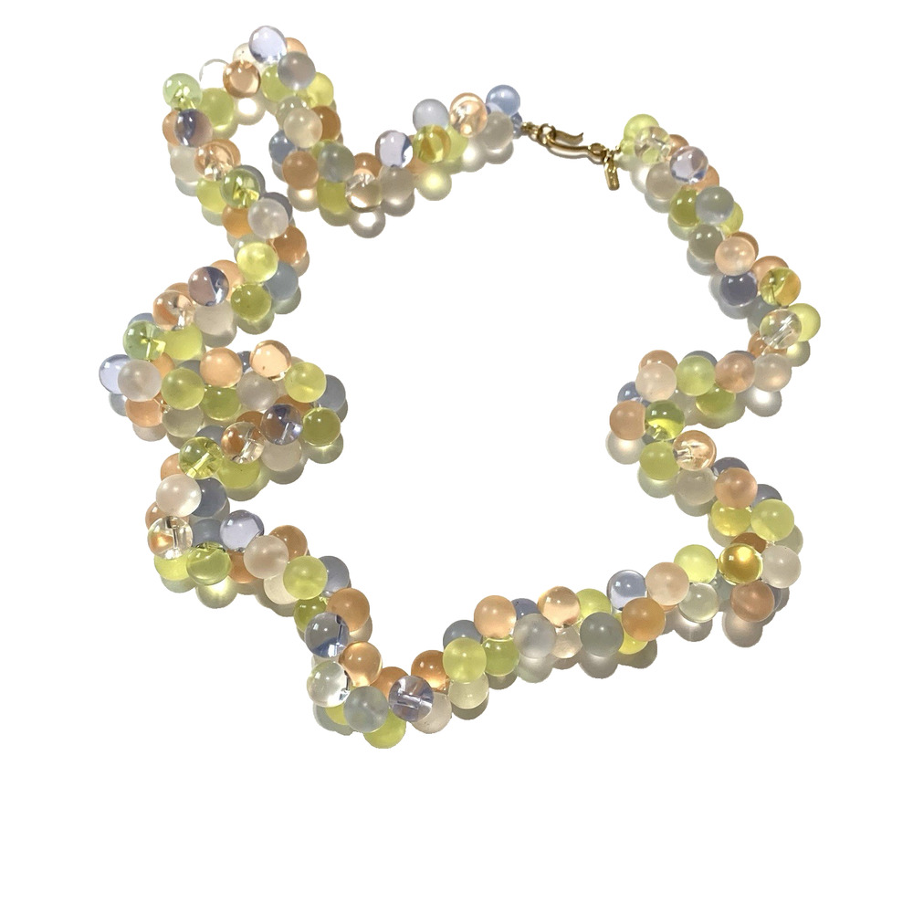 Vintage Monet Wisteria Pastel Moonglow Necklace 70s Clear Frosted Lucite Bubbles